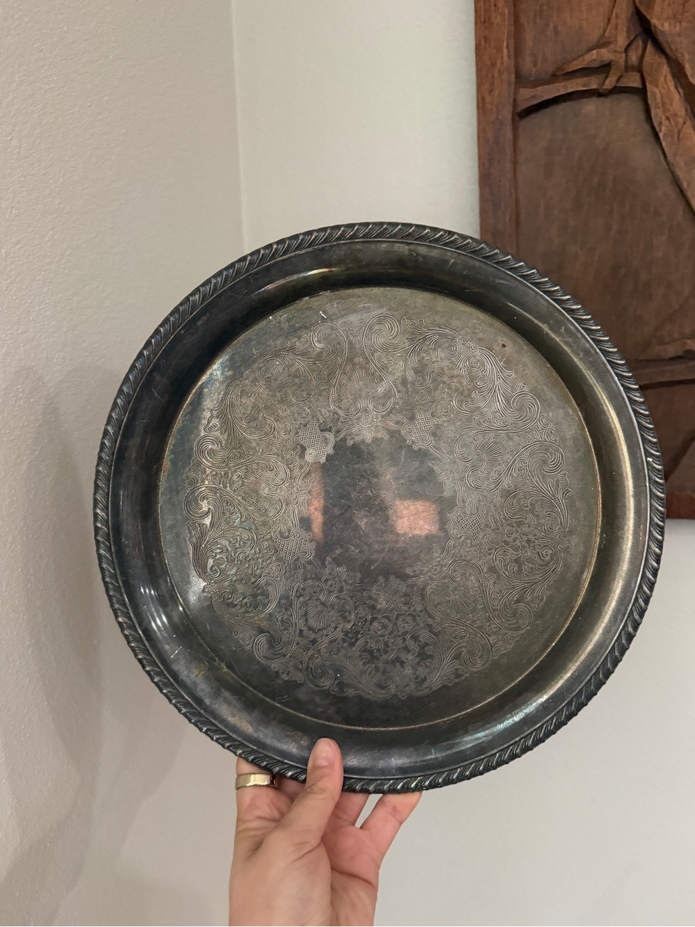 Vintage Silverplate Round Serving Tray Ornate Floral 12.5 Inch